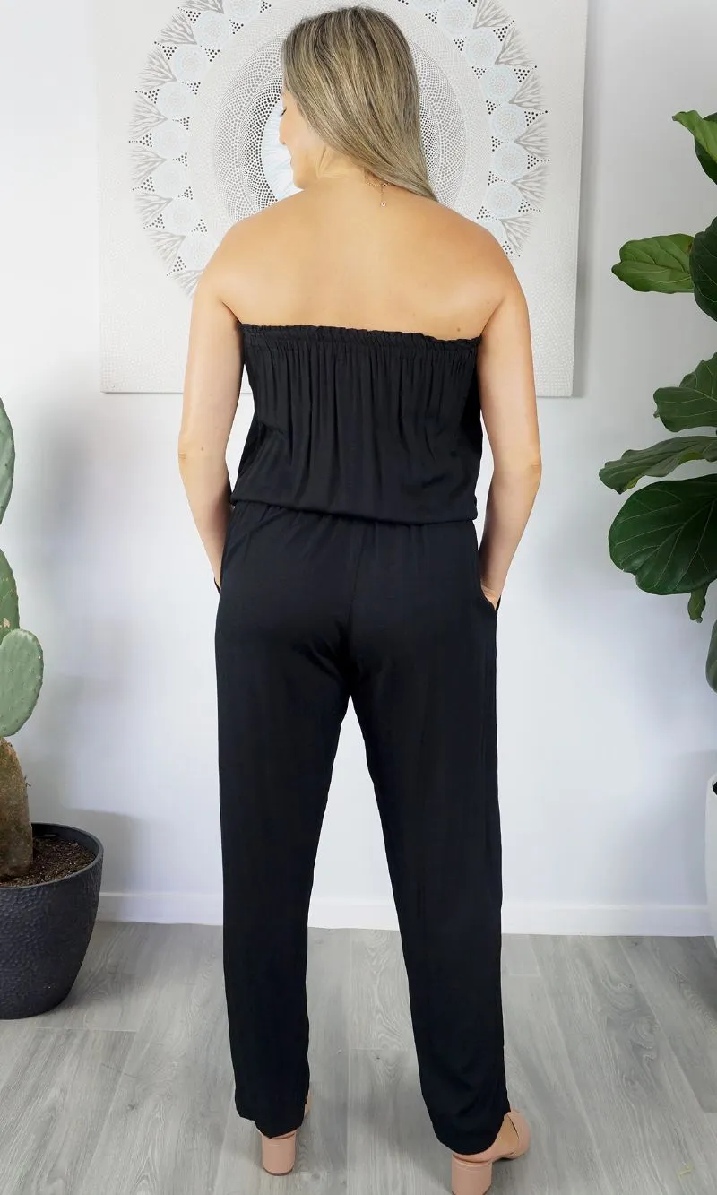 Rayon Jumpsuit Long Bandeau Plain, More Colours