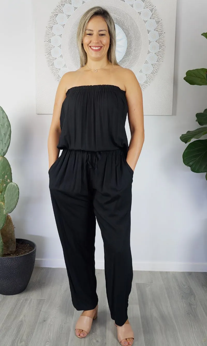 Rayon Jumpsuit Long Bandeau Plain, More Colours