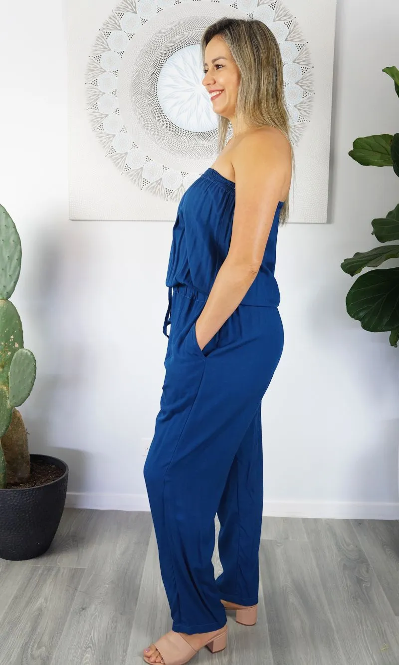 Rayon Jumpsuit Long Bandeau Plain, More Colours