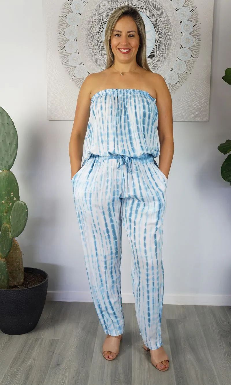 Rayon Jumpsuit Long Bandeau Waterglass, More Colours