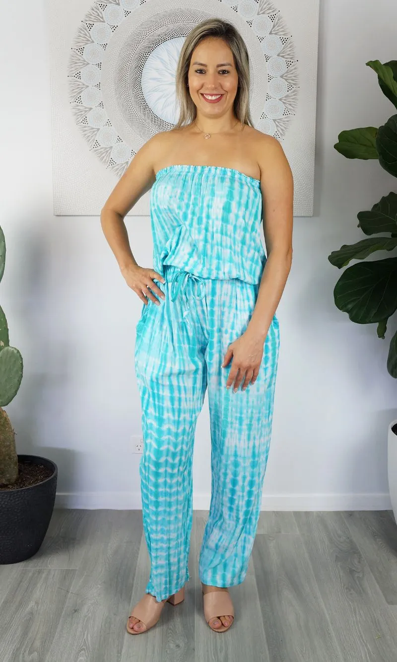 Rayon Jumpsuit Long Bandeau Waterglass, More Colours