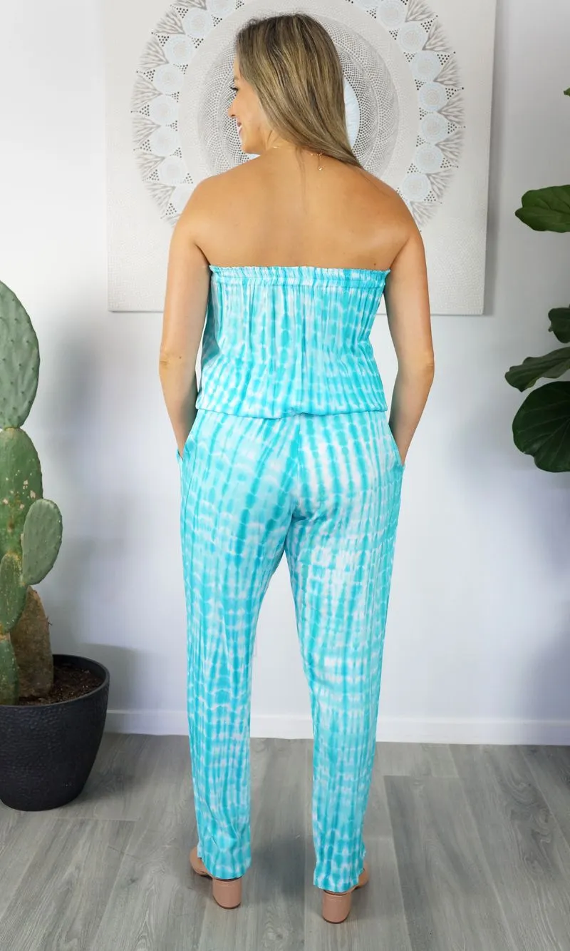 Rayon Jumpsuit Long Bandeau Waterglass, More Colours