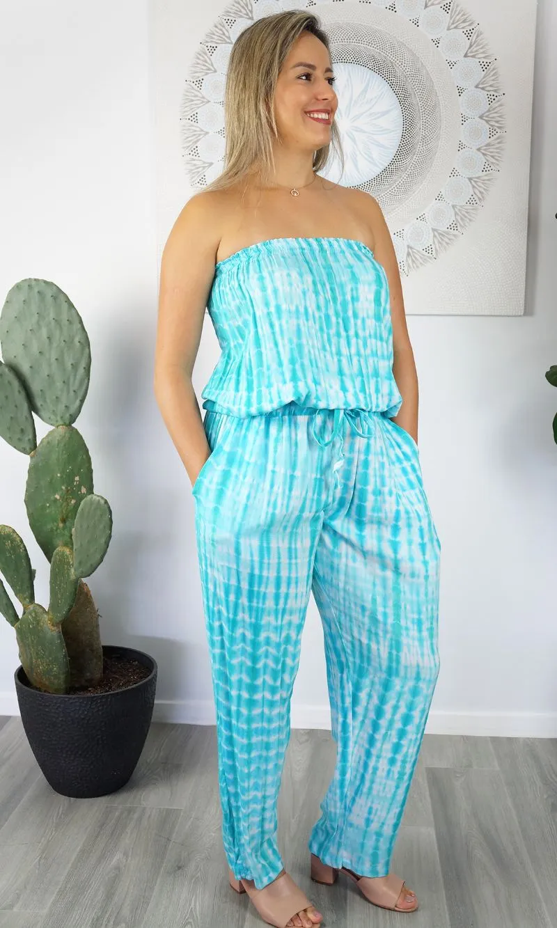 Rayon Jumpsuit Long Bandeau Waterglass, More Colours