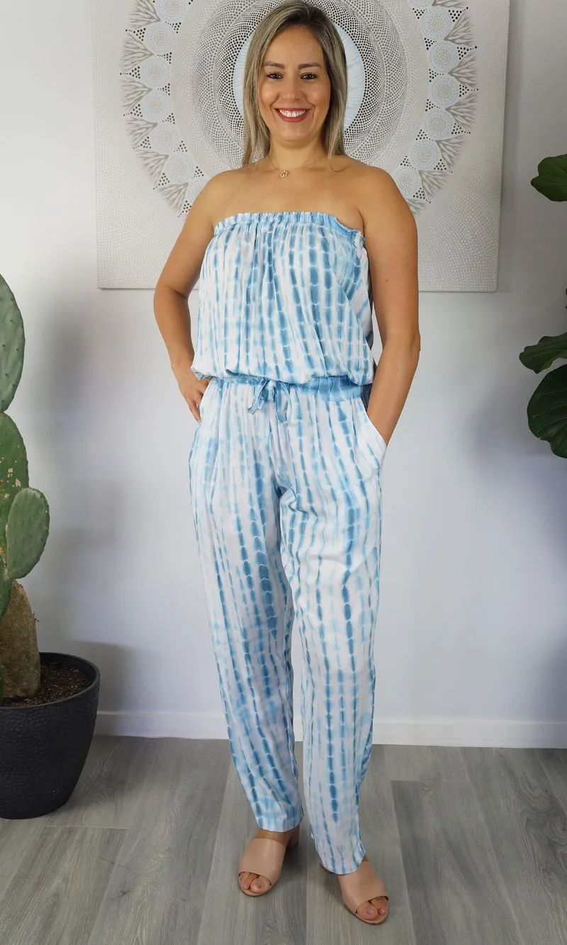 Rayon Jumpsuit Long Bandeau Waterglass, More Colours