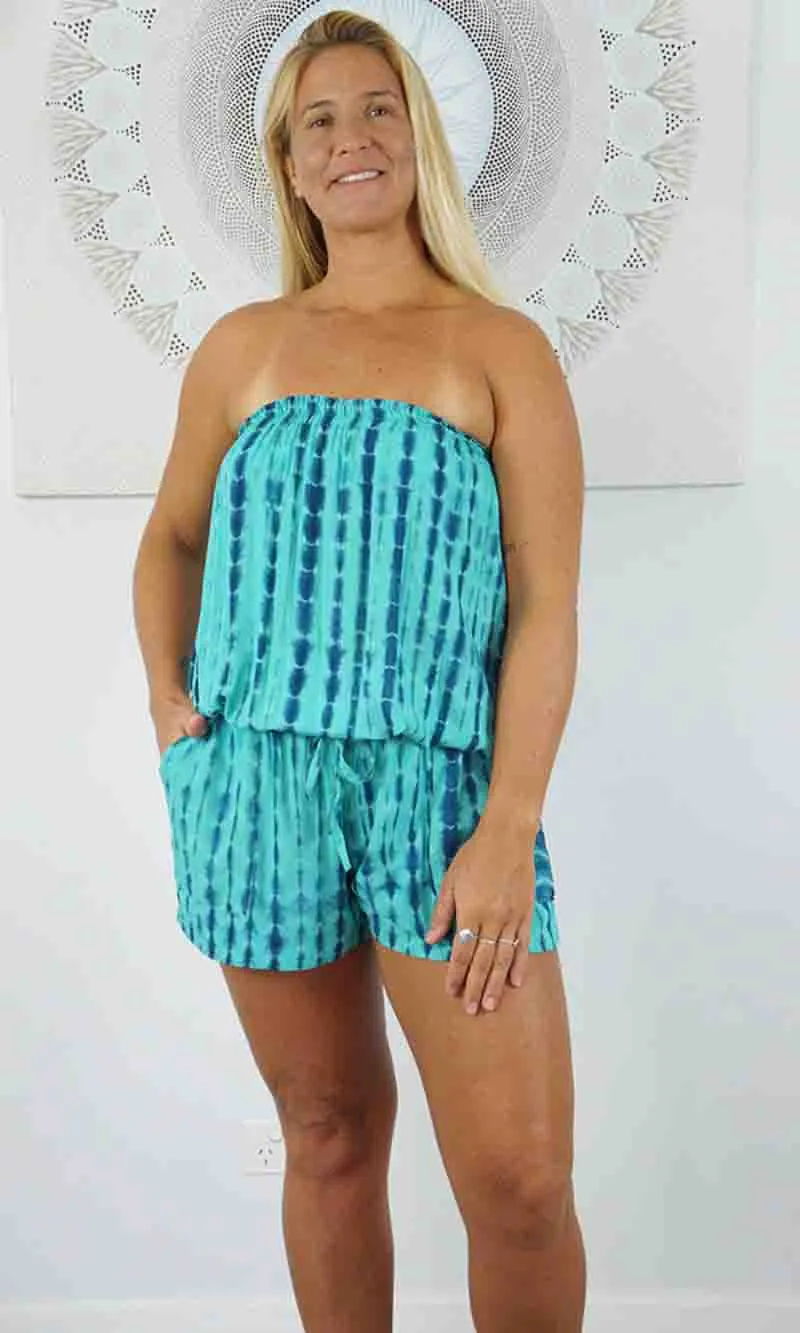 Rayon Jumpsuit Short Crackle Tie Dye, More Colours