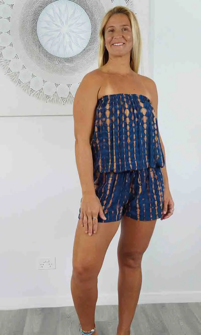 Rayon Jumpsuit Short Crackle Tie Dye, More Colours