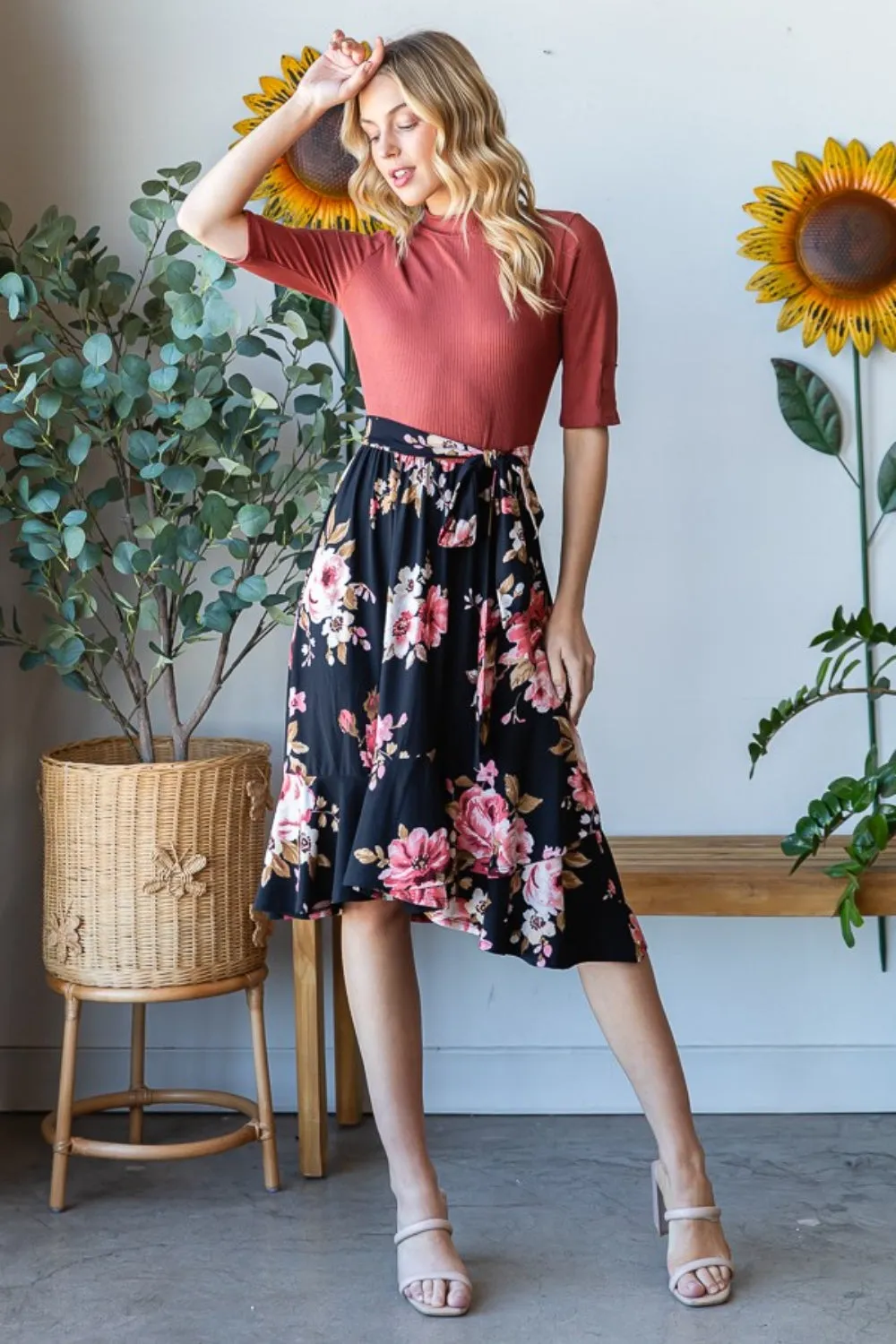 Reborn J Floral Wrap Ruffle Hem Skirt