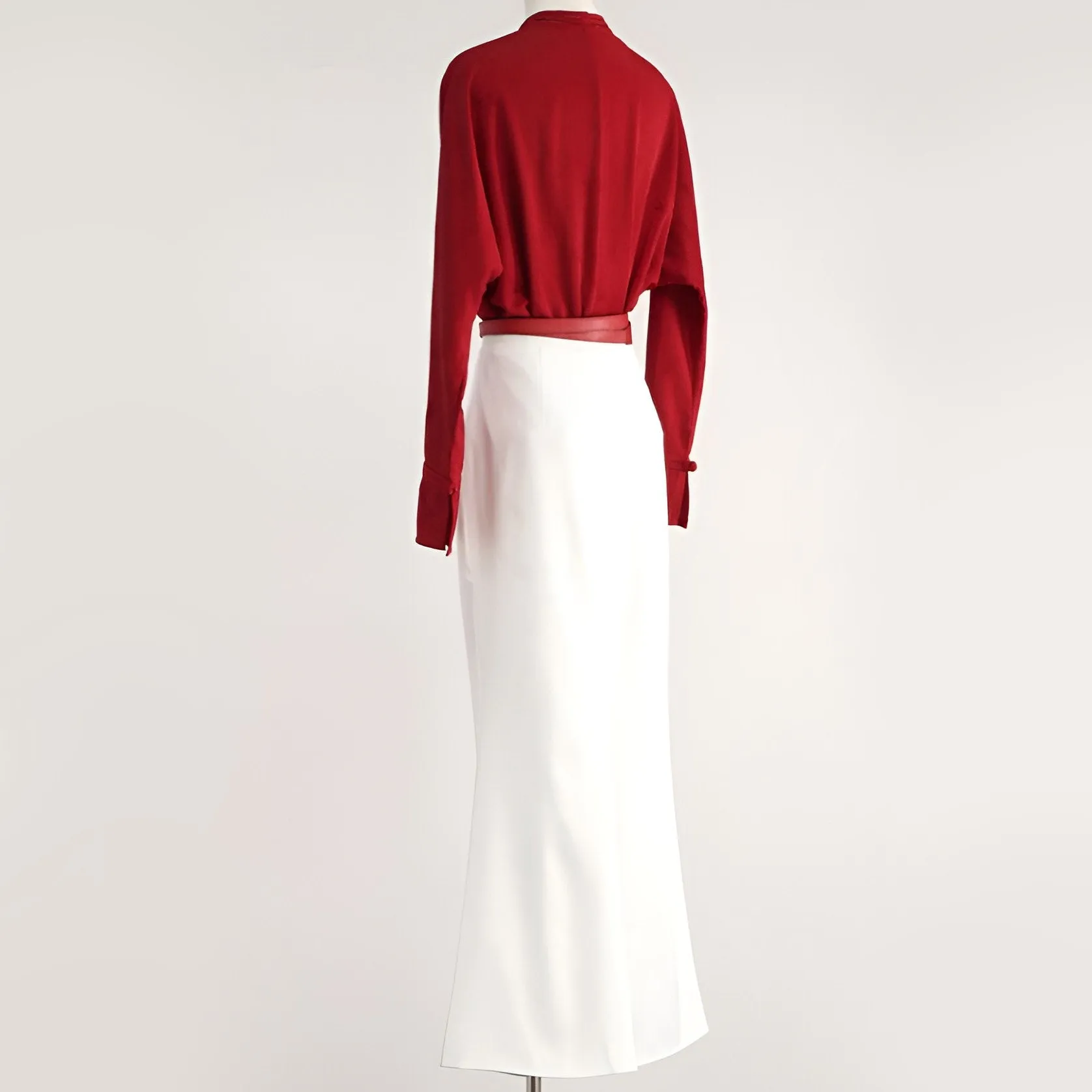 Red Blouse and White Skirt Modern Chinese Fashion Set