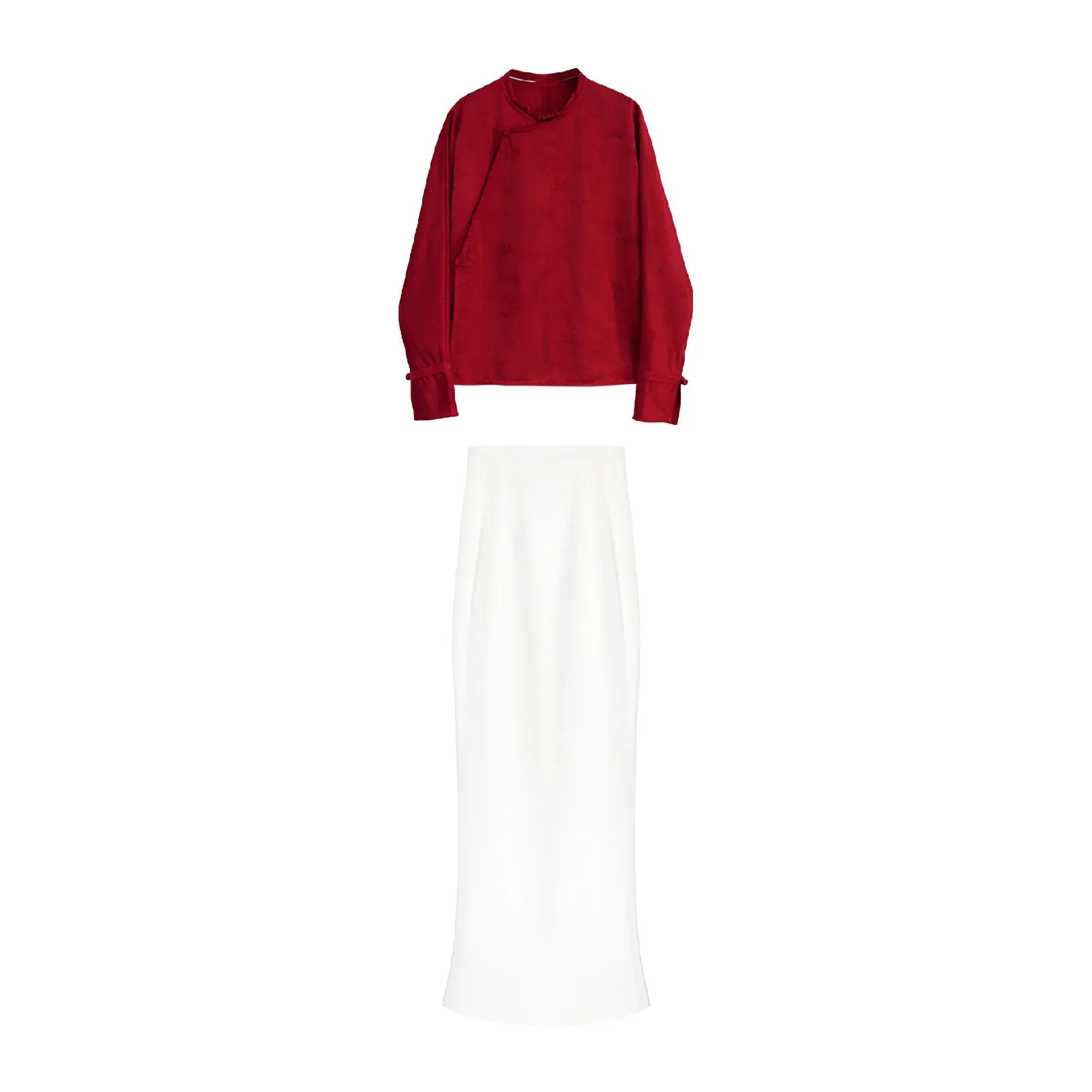 Red Blouse and White Skirt Modern Chinese Fashion Set