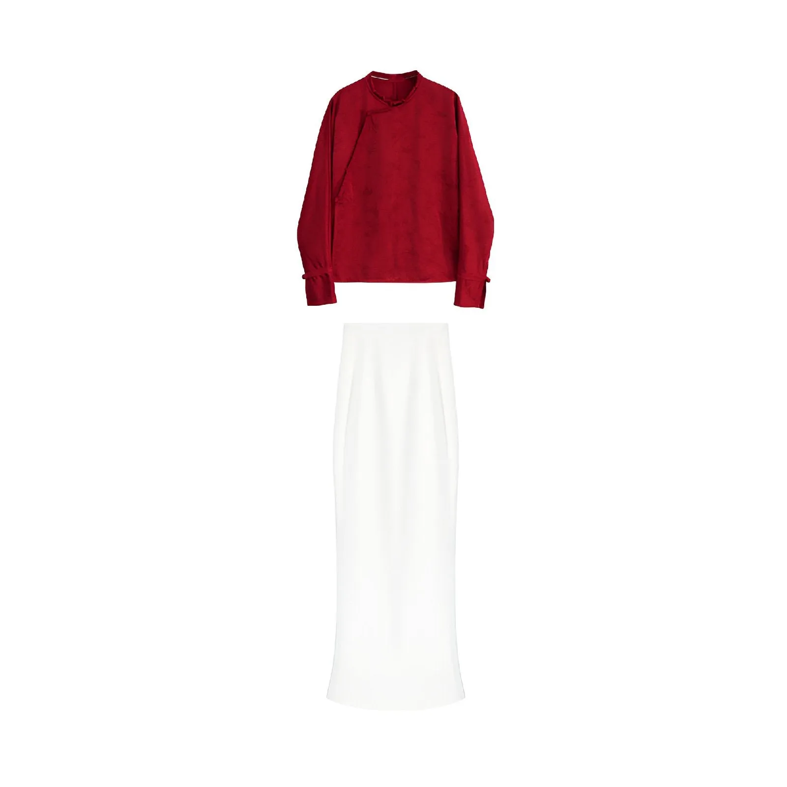 Red Blouse and White Skirt Modern Chinese Fashion Set