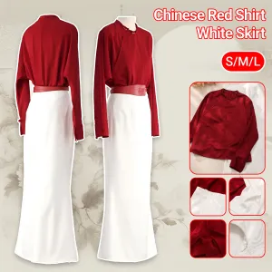 Red Blouse and White Skirt Modern Chinese Fashion Set