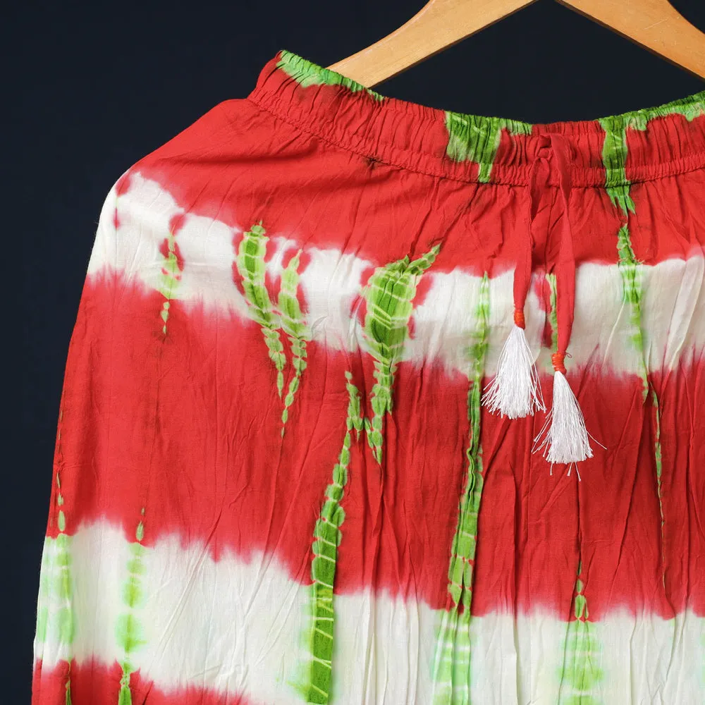 Red - Shibori Tie-Dye Cotton Long Skirt