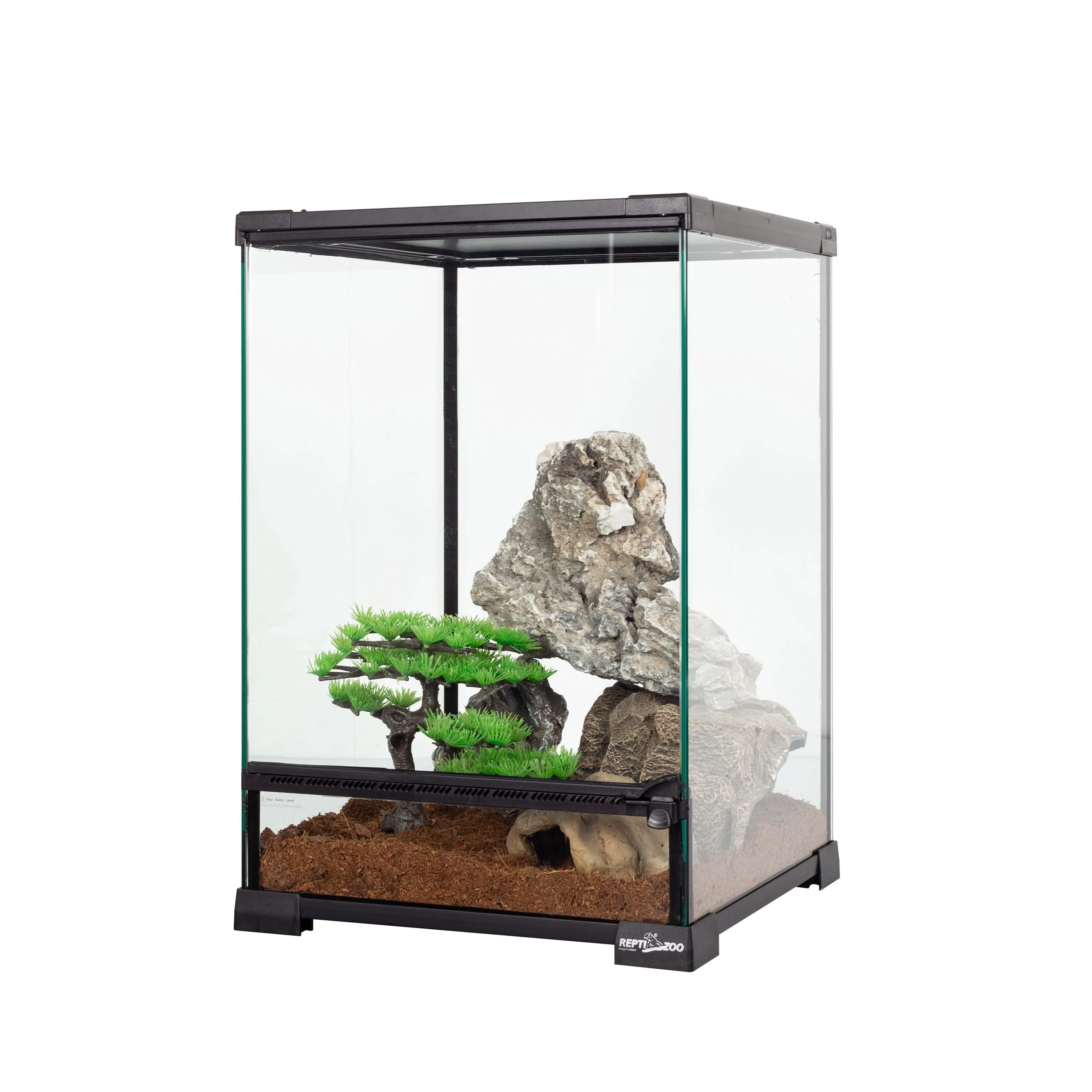 REPTI ZOO 11.2 Gallon 12″*12″*18″ Reptile Tank With Single Front Door Glass Sides And Waterproof Base RHK02SG