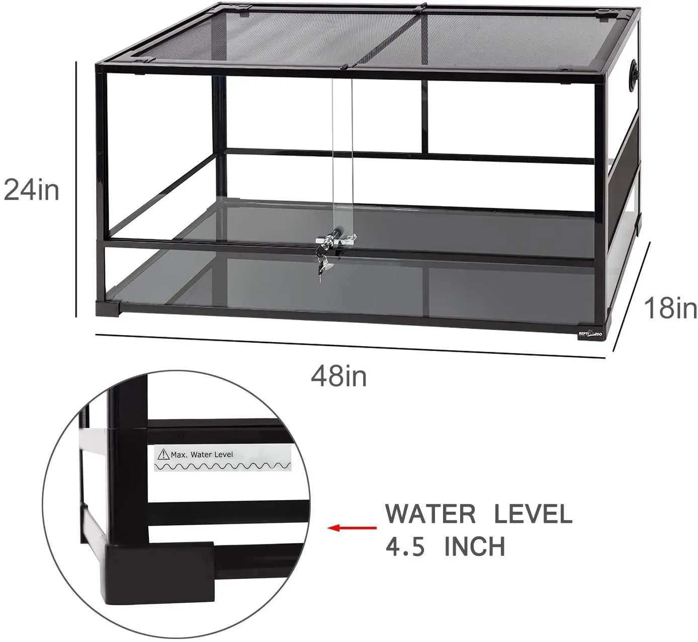 REPTI ZOO 48"x18"x24" 90 Gallon Reptile Tank With Front Opening RK0223