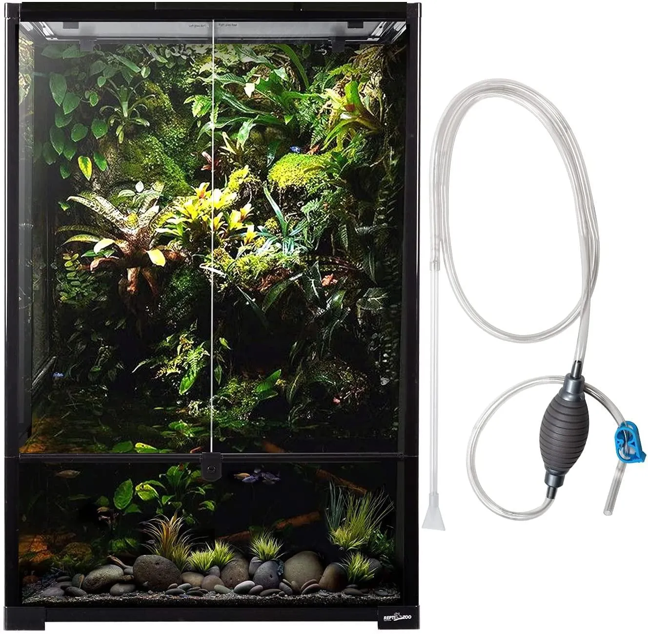 REPTI ZOO 67 Gallon 24"x18"x 36” Knock-Down Paludarium Large Reptile Terrarium ,Bio Deep Base 10”, Siphon Gravel Cleaner Set Included RK604590