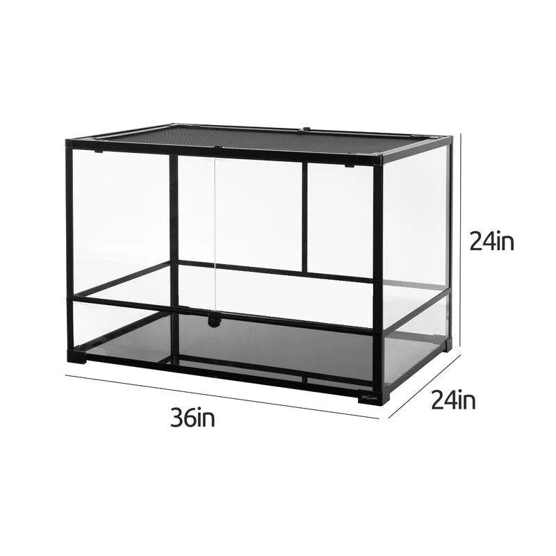 REPTI ZOO 90 Gallon 36" X 24" X 24" Large Reptile Terrarium Upgrade Glass Front Opening Tank RK362424