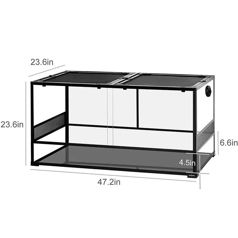 REPTIZOO 120 Gallon 48" x 24" x 24" Large Glass Reptile Terrarium, Tall & Wide Reptile Habitat Tank (Side Net Panel & Glass ) RK0239