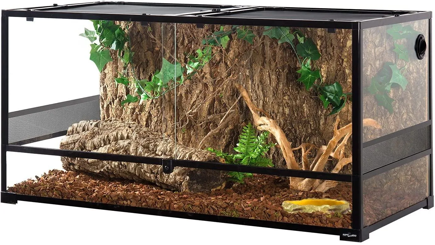 REPTIZOO 120 Gallon 48" x 24" x 24" Large Glass Reptile Terrarium, Tall & Wide Reptile Habitat Tank (Side Net Panel & Glass ) RK0239