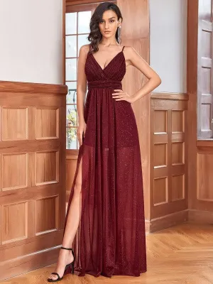 Spaghetti Strap 2 in 1 Sheer Evening Dress