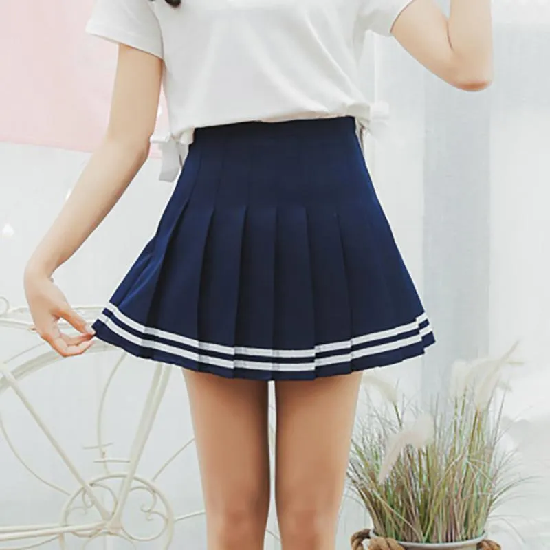 Summer Double Striped Pleated Skirt SD01971