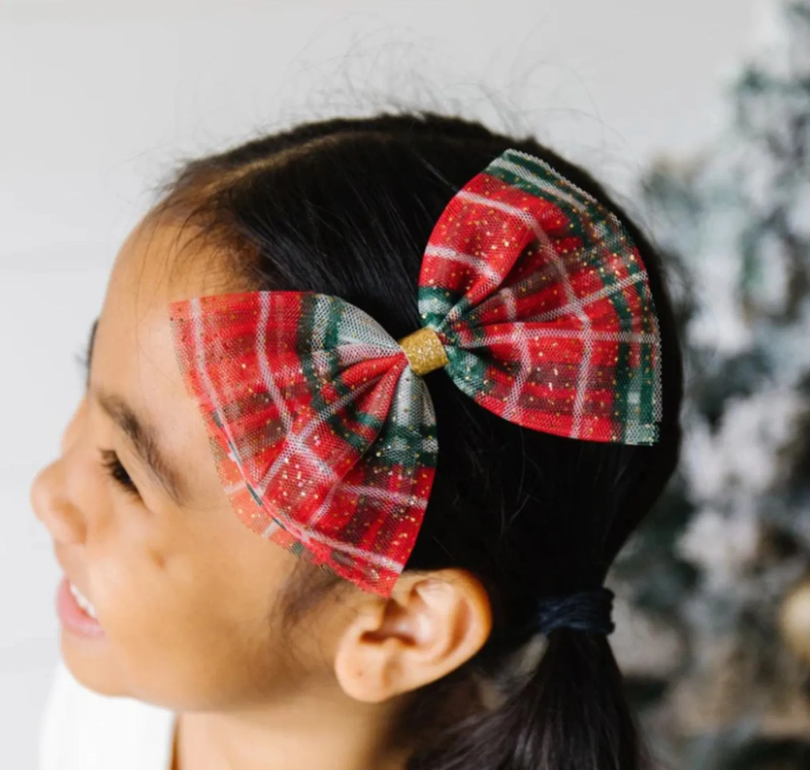 Sweet Wink Girls Christmas Plaid Hair Bow Clip