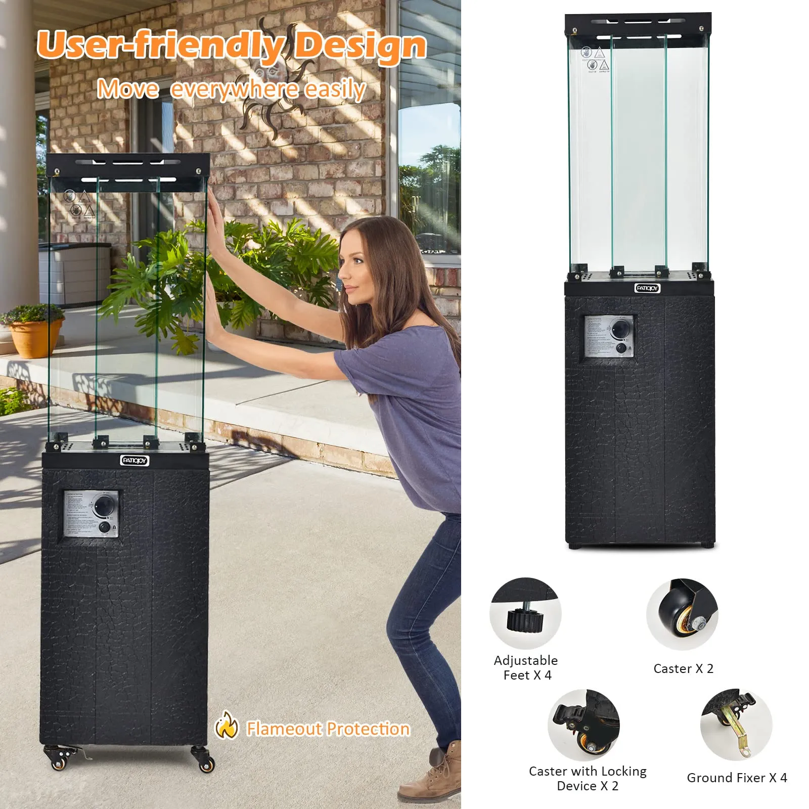 Tangkula 41,000 BTU Propane Patio Heater with Waterproof Cover, Outdoor Heater with Lockable Wheels