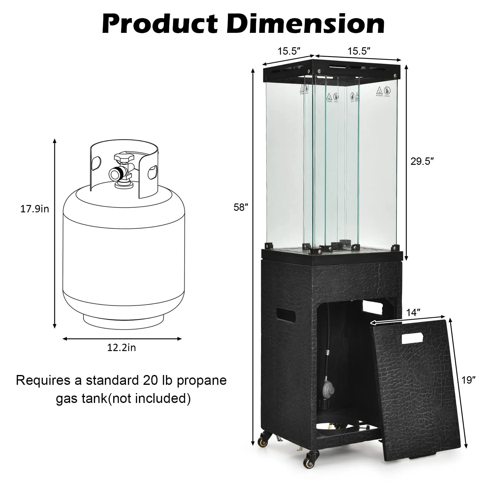 Tangkula 41,000 BTU Propane Patio Heater with Waterproof Cover, Outdoor Heater with Lockable Wheels