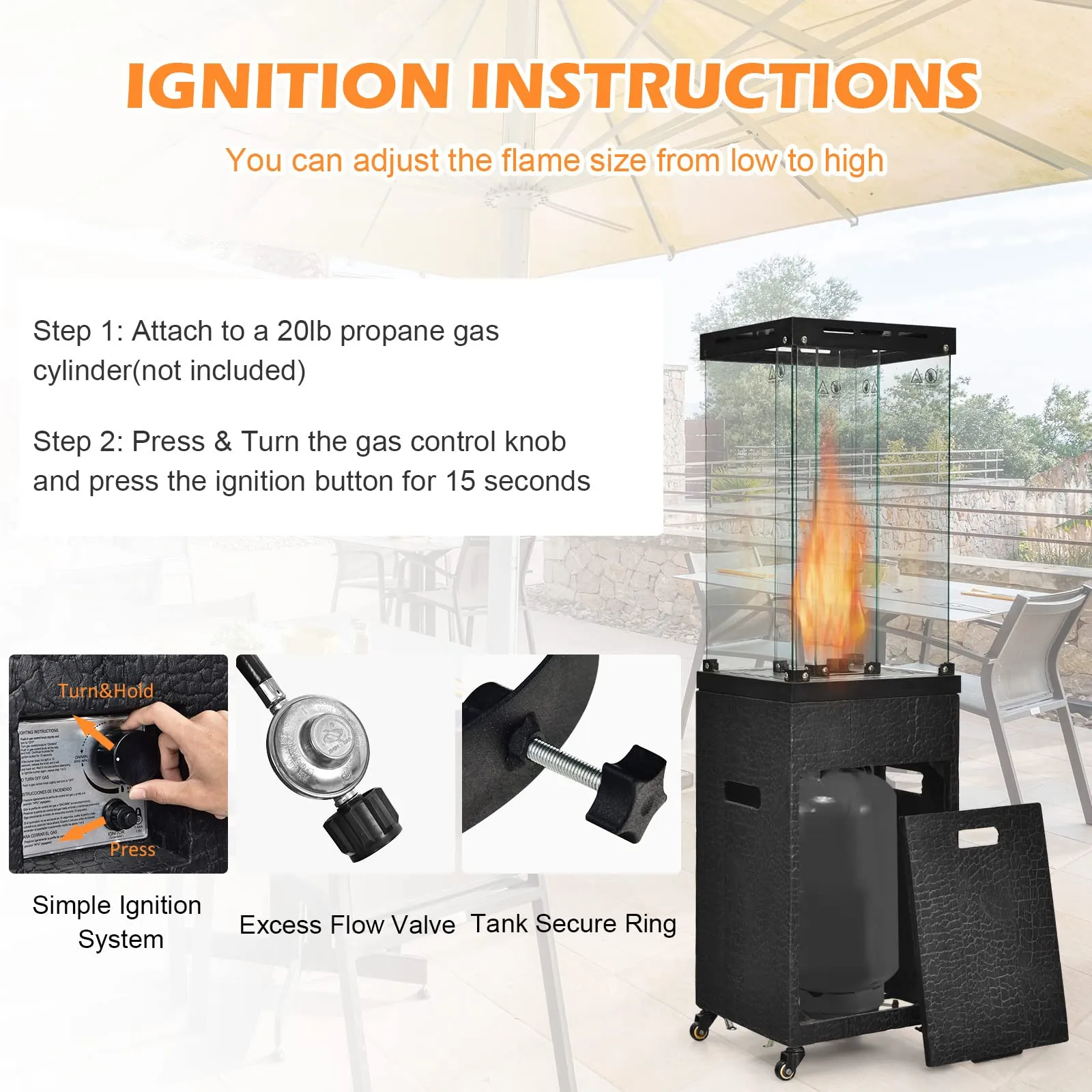 Tangkula 41,000 BTU Propane Patio Heater with Waterproof Cover, Outdoor Heater with Lockable Wheels