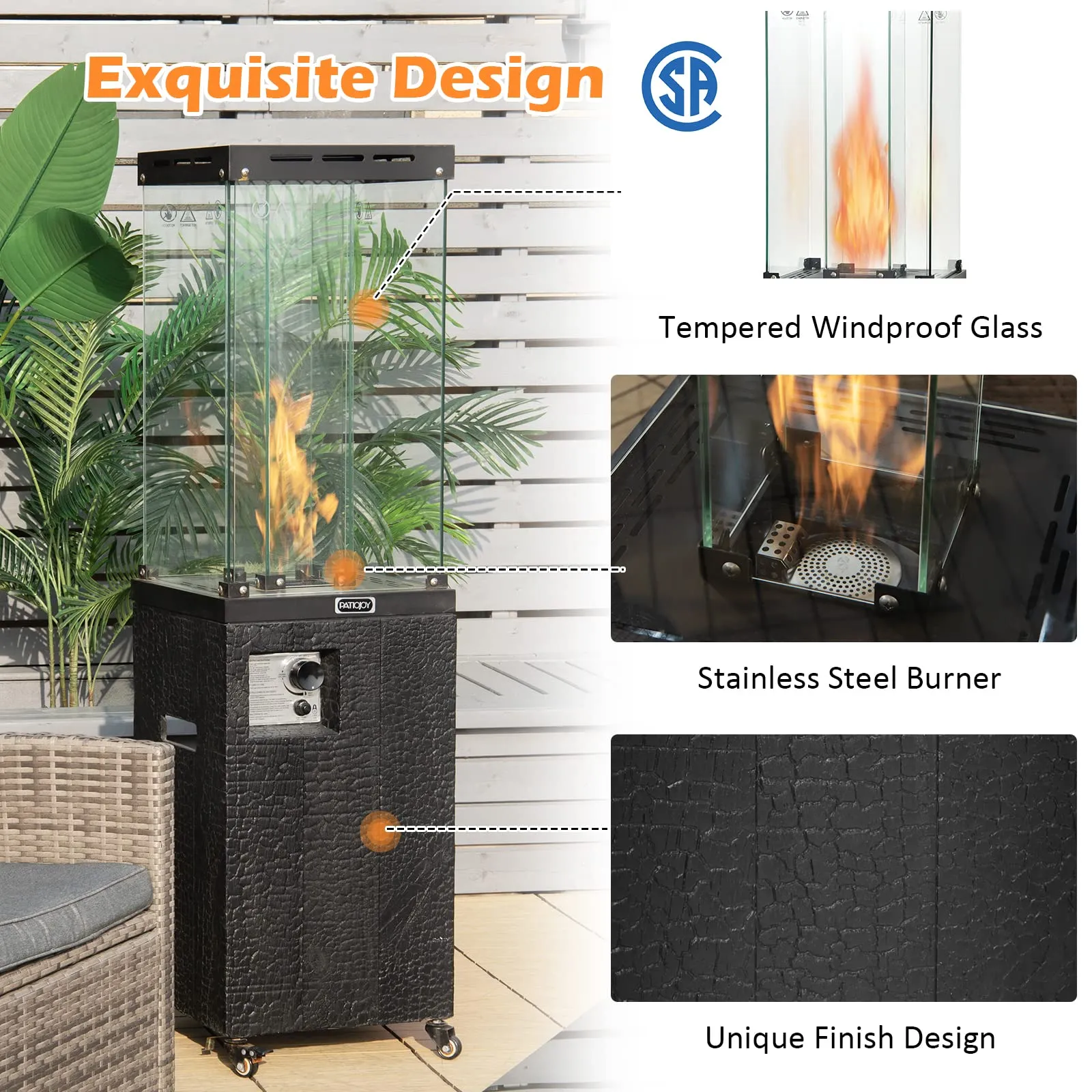 Tangkula 41,000 BTU Propane Patio Heater with Waterproof Cover, Outdoor Heater with Lockable Wheels