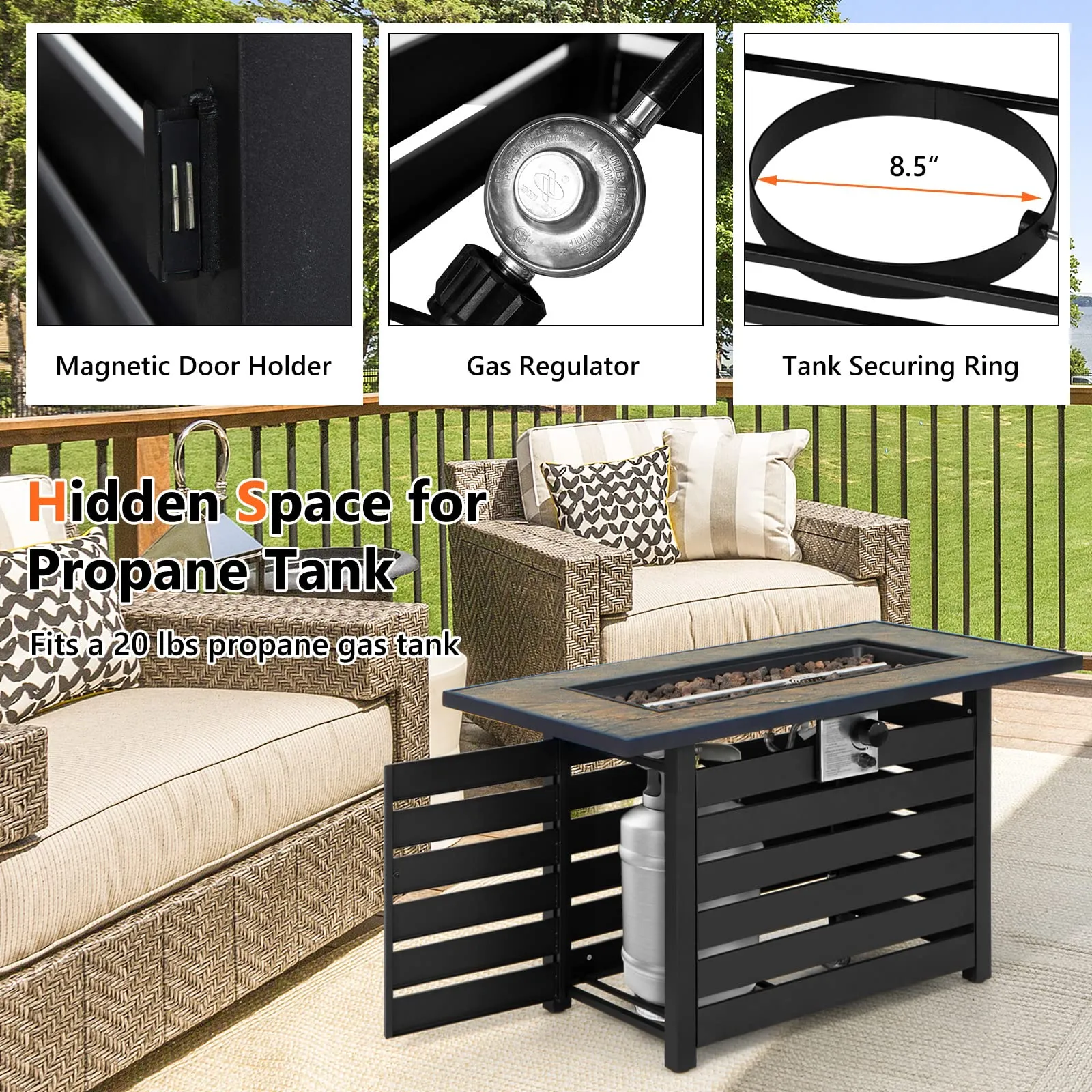 Tangkula 42 Inch Outdoor Gas Fire Pit Table, Patiojoy 50,000 BTU Rectangular Propane Fire Pit