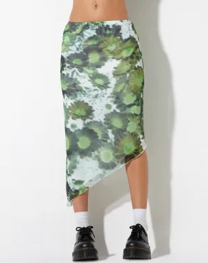 Tansu Midi Skirt in Xray Blurred Daisy Green