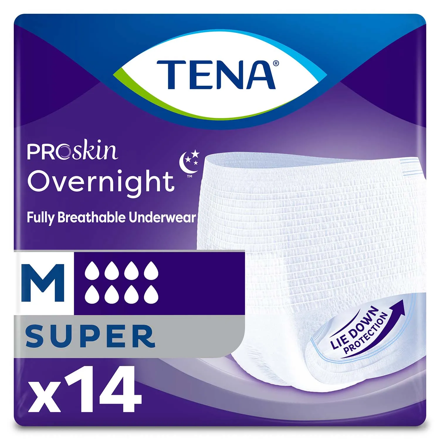 TENA ProSkin Overnight Super Protective Incontinence Underwear 34"- 44", Heavy Absorbency, Unisex, Medium