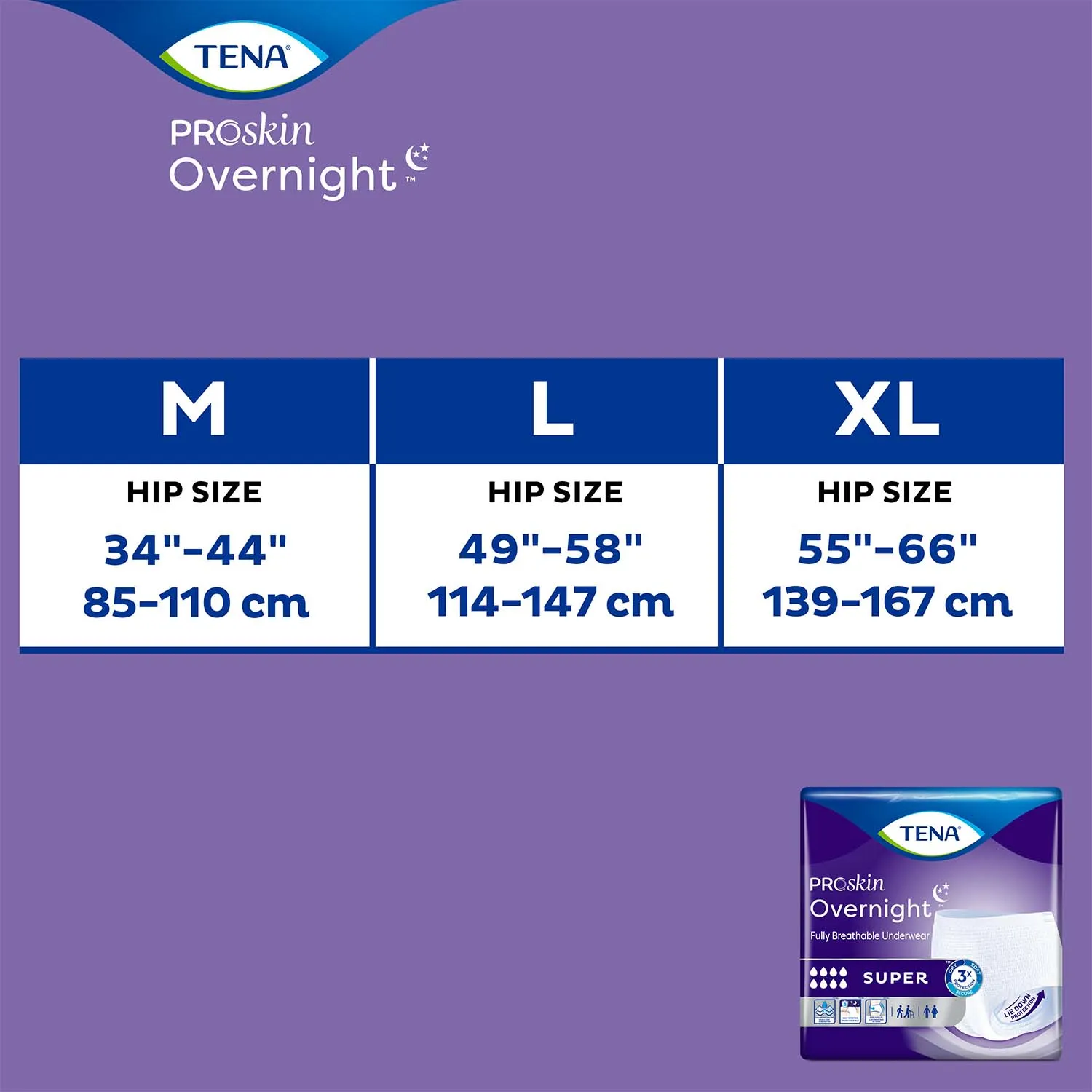 TENA ProSkin Overnight Super Protective Incontinence Underwear 34"- 44", Heavy Absorbency, Unisex, Medium