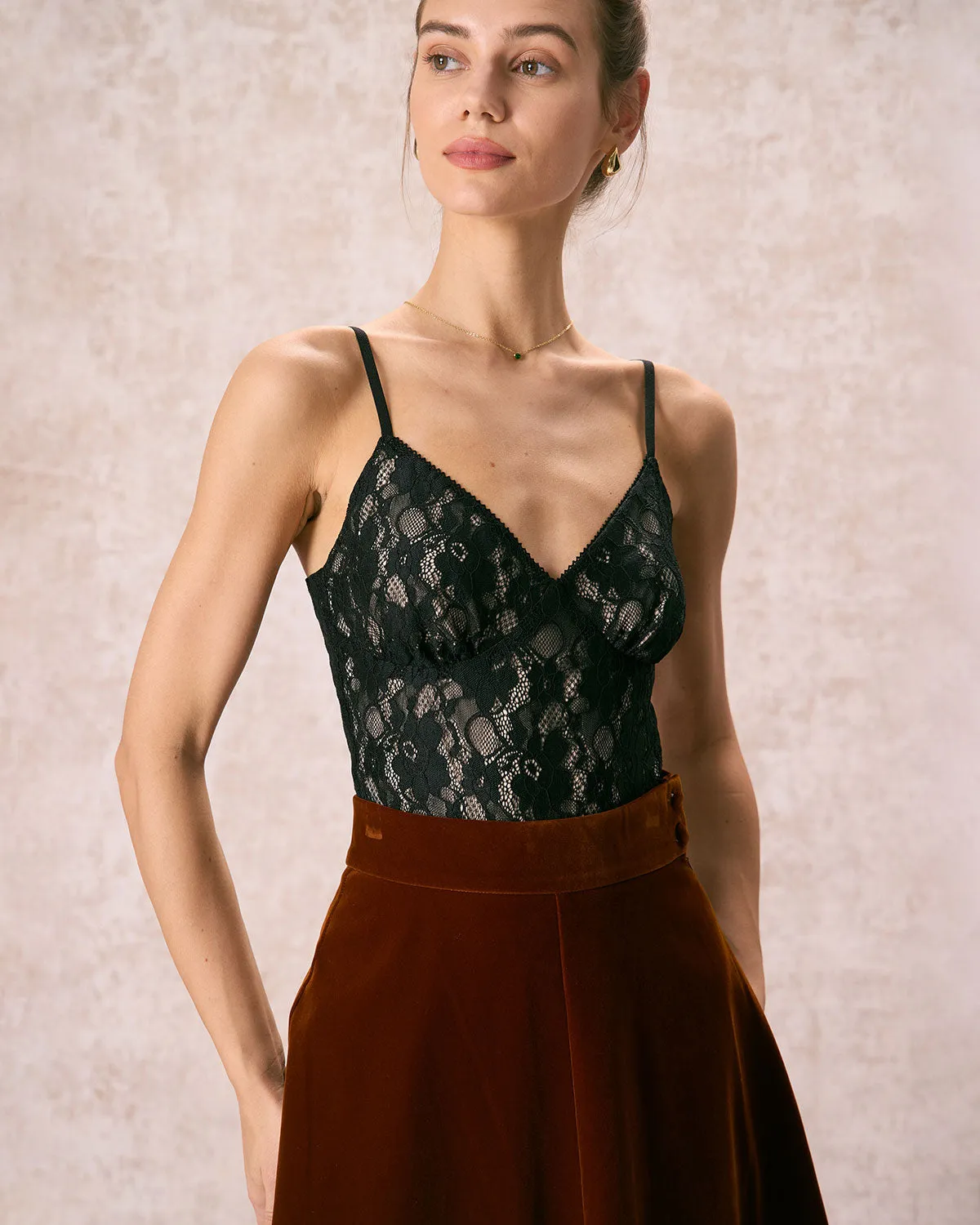 The Black V-Neck Lace Cami Top