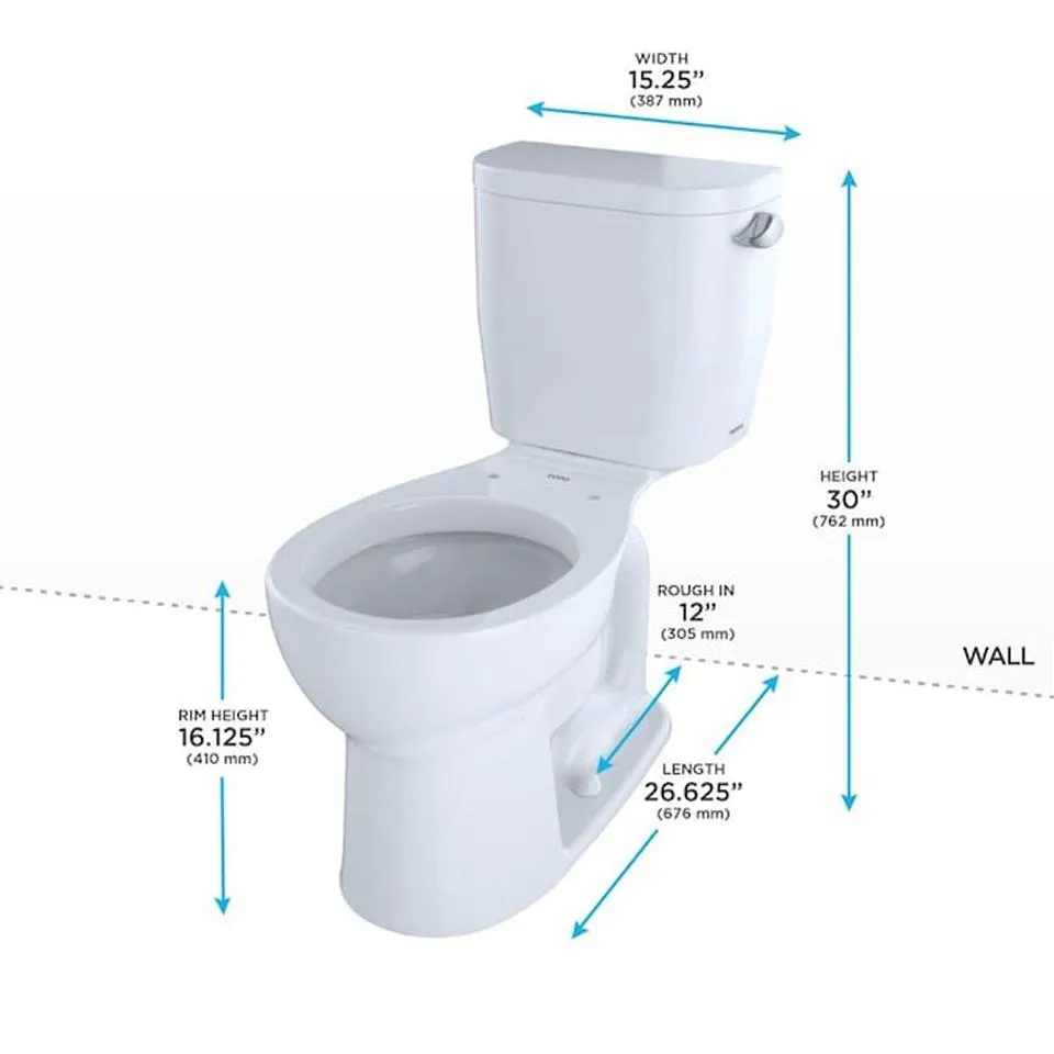 TOTO CST243EFR#01 Entrada 2-Piece Round 1.28 GPF Toilet, Cotton White