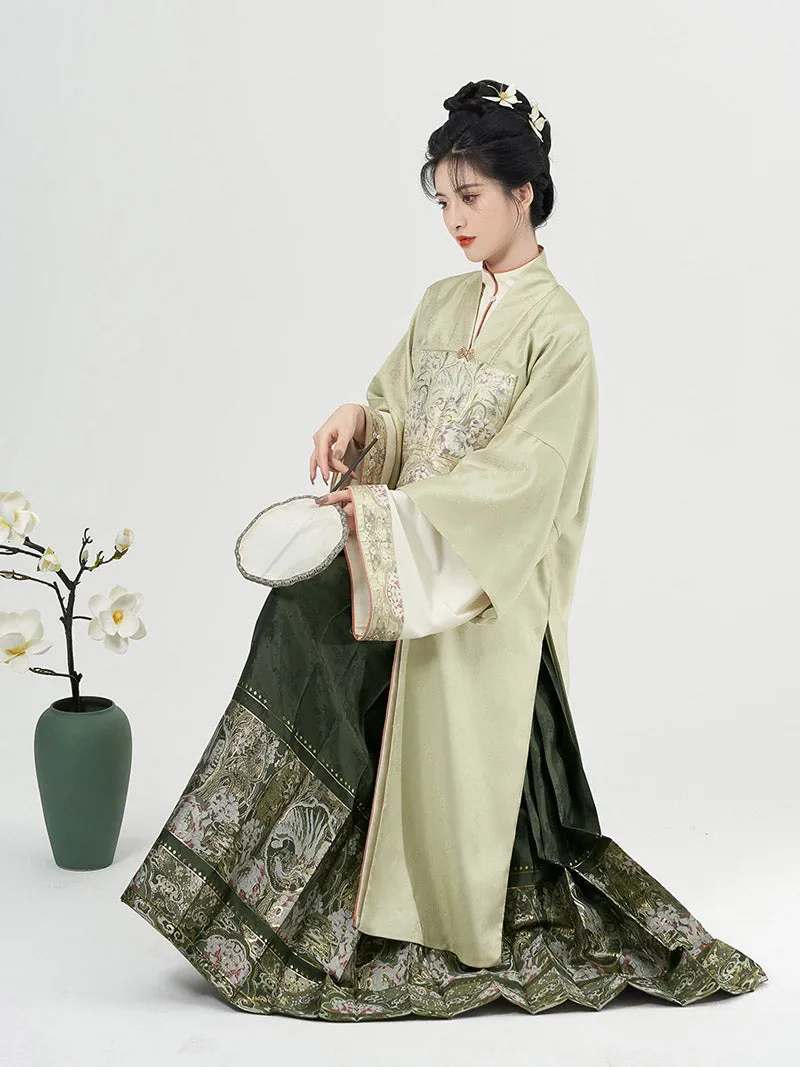 Traditional Ancient Chinese Style Phoenix and Peony Pattern Green Embroidery Mamianqun Hanfu Dress