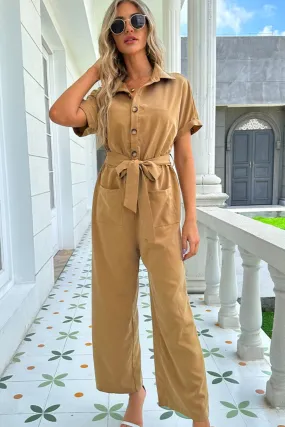 Travel Vacation Jumpsuit with Waist Tie