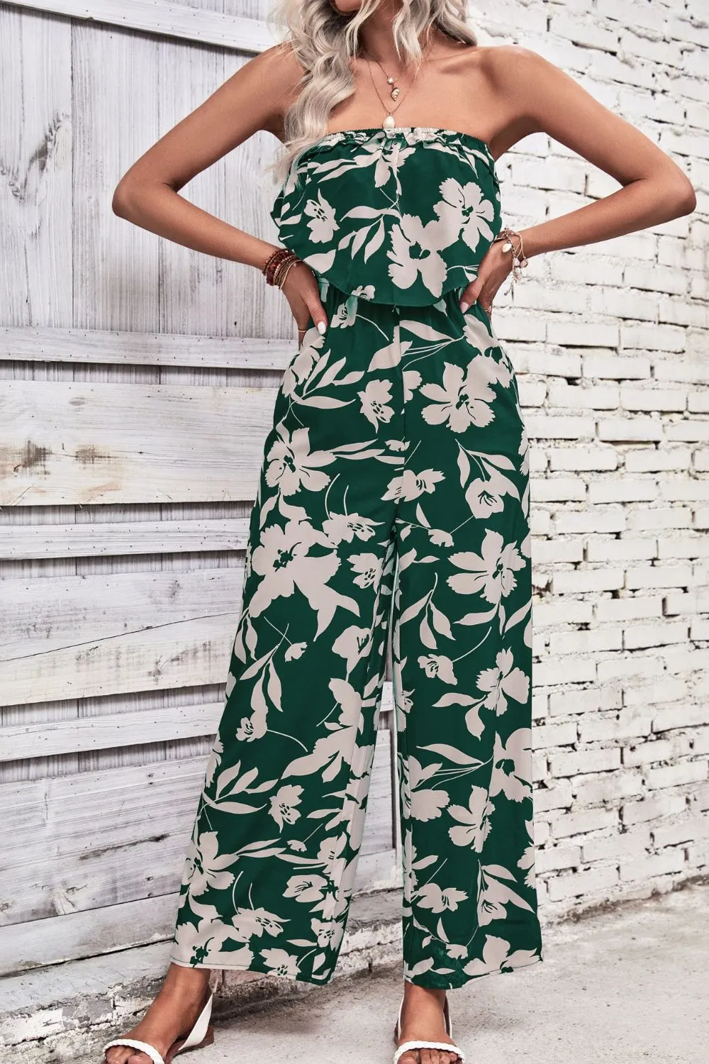 Tropical Floral Hawaiian Wide Leg Jumpsuit