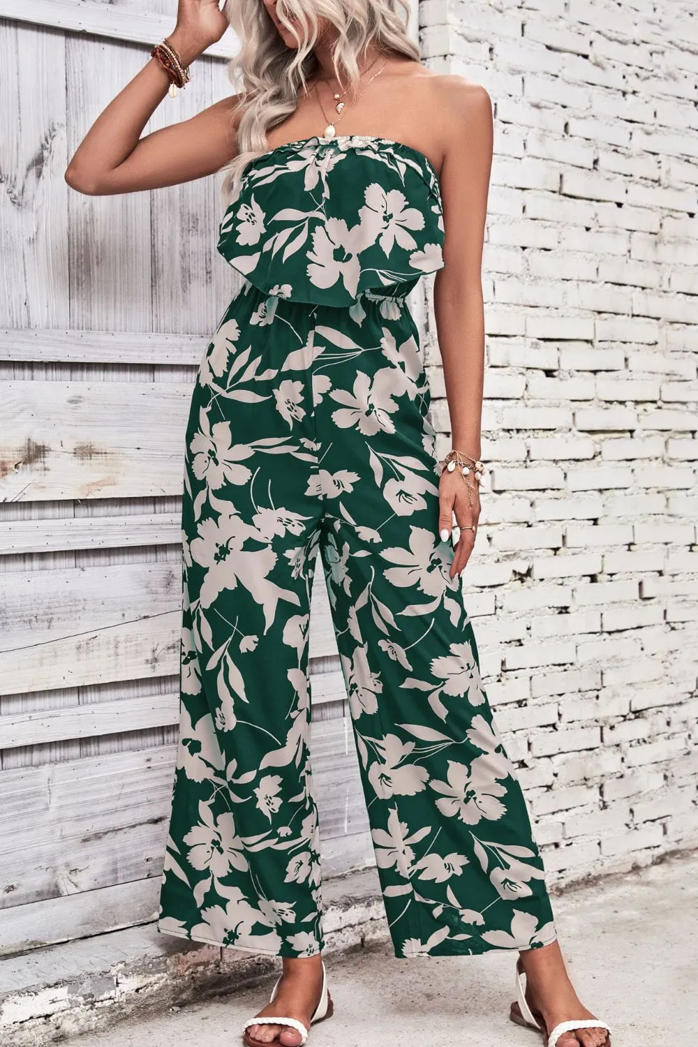 Tropical Floral Hawaiian Wide Leg Jumpsuit