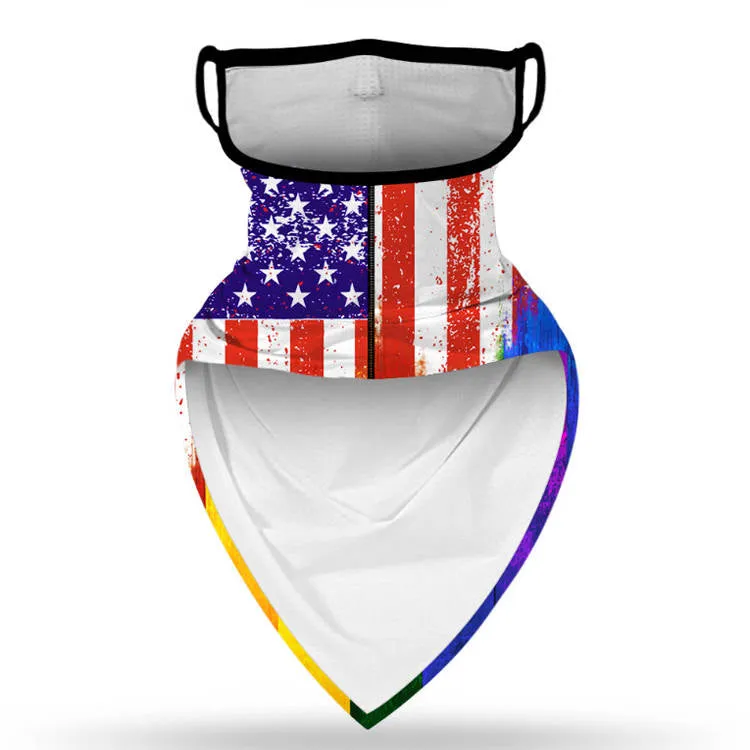 Unisex Face Scarf Bandana with Ear Loops American Flag Rainbow