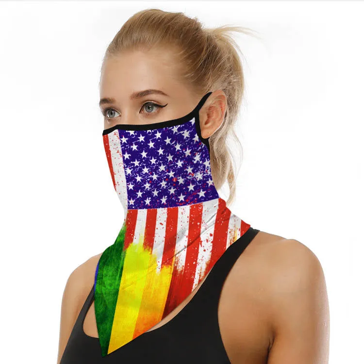 Unisex Face Scarf Bandana with Ear Loops American Flag Rainbow