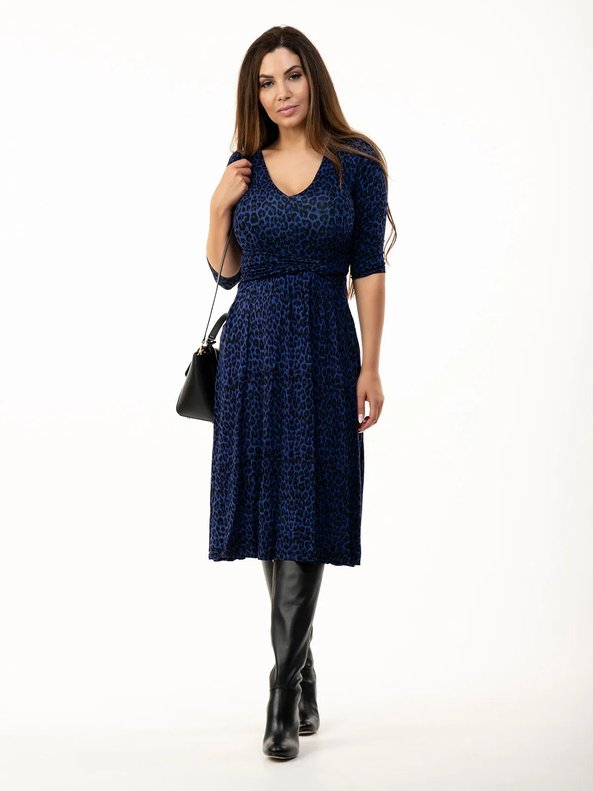 Valeria Viscose Midi Dress, Blue Animal