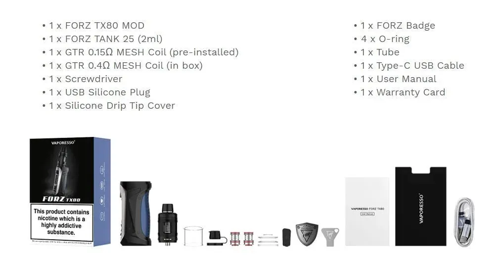 Vaporesso Forz TX80 Vape Kit - FREE 18650 Battery