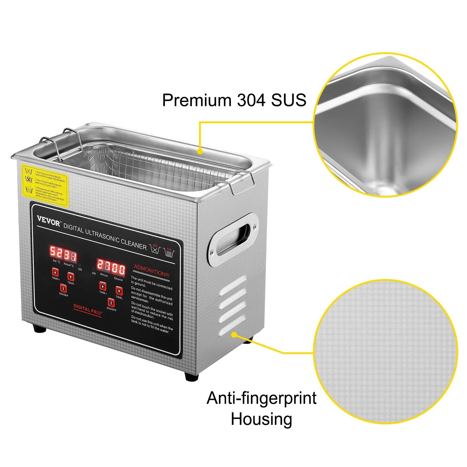 VEVOR 2L 3L 6L 10L 22L 30L Ultrasonic Cleaner Stainless Steel Portable Heated Cleaning Washing Machine Ultrasound Home Appliance