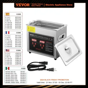 VEVOR 2L 3L 6L 10L 22L 30L Ultrasonic Cleaner Stainless Steel Portable Heated Cleaning Washing Machine Ultrasound Home Appliance