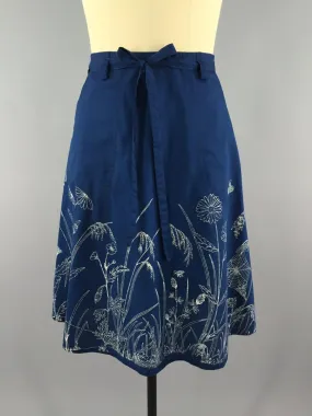 Vintage Wrap Skirt / Blue Floral Embroidery