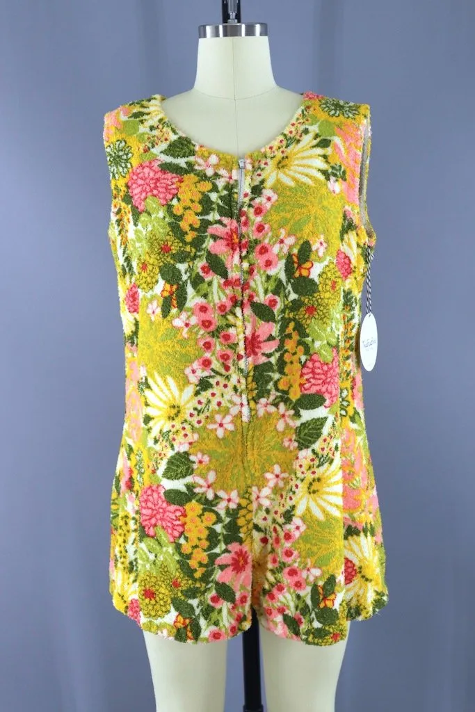 Vintage Yellow Floral Terry Romper