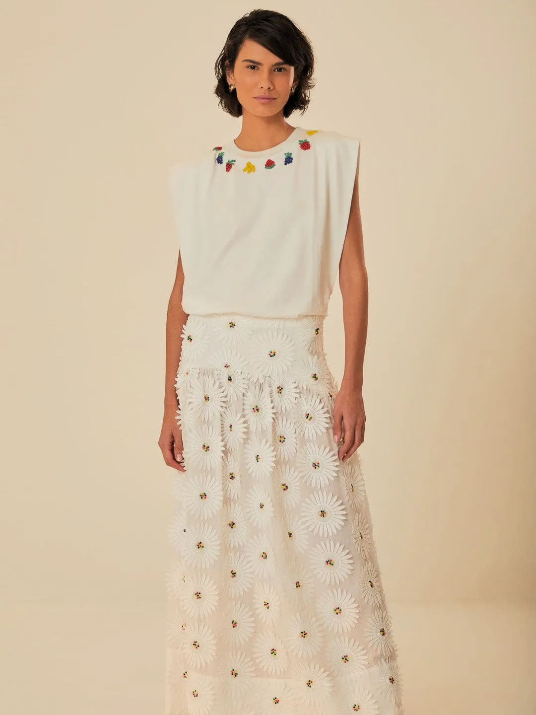 White Daisy 3D Maxi Skirt