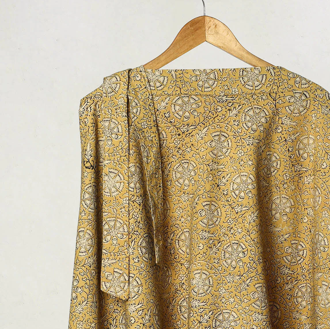 Yellow - Kalamkari Block Printed Cotton Wrap Around Skirt 01